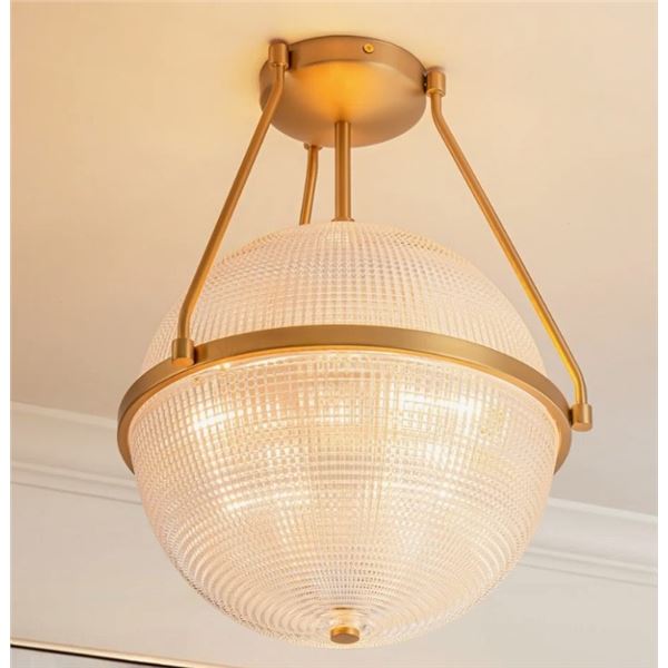 TRENT AUSTIN DESIGNS NEVEN 3 DIMMABLE GLASS GLOBE SEMI FLUSH MOUNT LIGHT, RETAIL $439