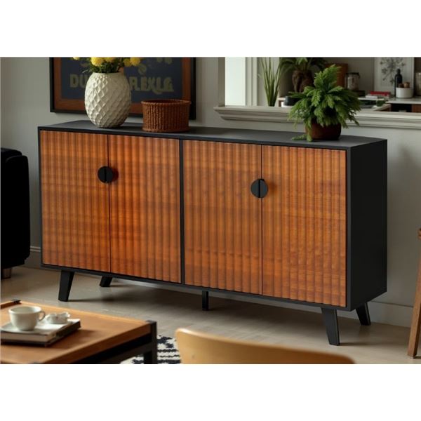 GEORGE OLIVER MODERN 4 DOOR SIDEBOARD BUFFET, BUFFET CABINET WITH STORAGE AND FLUTED DECOR DOOR, ENT