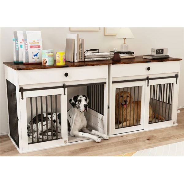 TUCKER MURPHY PET 63'' DOG CRATE FURNITURE WITH DIVIDER HEAVY DUTY DOG KENNEL WITH SLIDING BARN DOOR