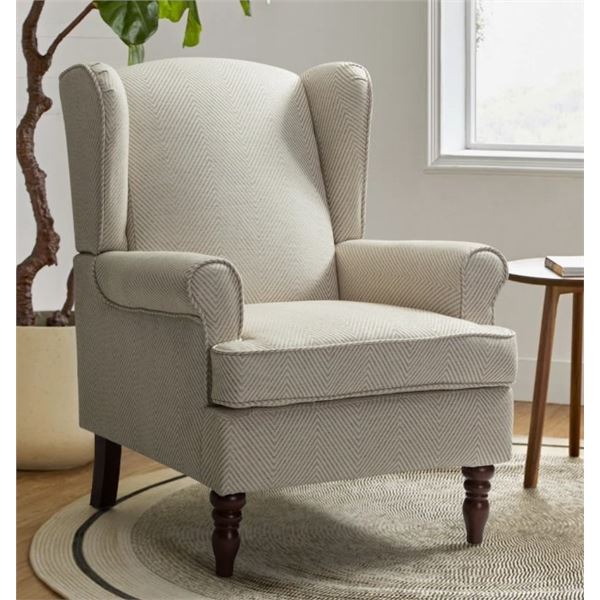 LARK MANOR AIDDAN TRADITIONAL 29'' WIDE WING BACK ARMCHAIR WITH SOLID WOOD LEGS, RETAIL $329