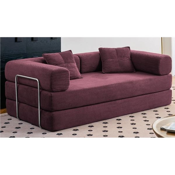 MERCER 41 81.6" KING SIZE CONVERTIBLE SLEEPER SOFA BED WITH 2 PILLOWS, CORDUROY FOLDING MATTRESS COU
