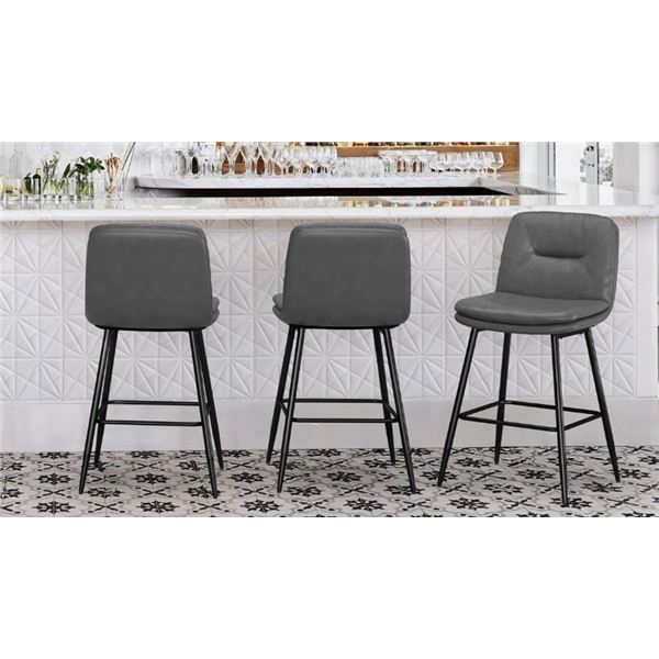 TRENT AUSTIN DESIGNS PELAYO UPHOLSTERED LEATHER BAR & COUNTER STOOL, SET OF 3, RETAIL $459