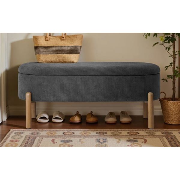 LATITUDE RUN UPHOLSTERED STORAGE BENCH WITH WOODEN LEGS, RETAIL $239
