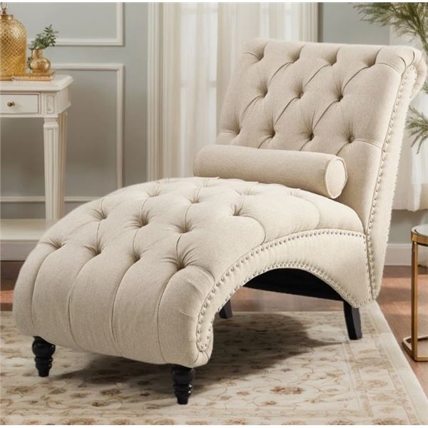 CHARLTON HOME BUTTON-TUFTED CHAISE LOUNGE CHAIR, SOFA CHAISE CHAIR INDOOR WITH NAILHEAD TRIM, SUPPOR