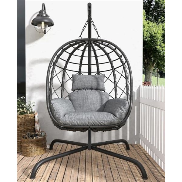 DAKOTA FIELDS HANGING EGG CHAIR WITH STAND FOR INDOOR OUTDOOR, FOLDABLE WICKER RATTAN PATIO EGG SWIN