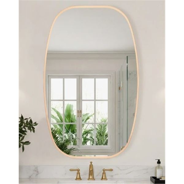 EBERN DESIGNS GOLD METAL OVAL WALL MIRROR, 48" x 30"