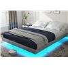 Image 1 : COWEN GREY QUEENSIZE  FLOATING BED FRAME WITH LED LIGHTS METAL SLATS UNDERBED STORAGE SPACE NO BOX S