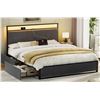 Image 1 : ANTIOCH UPHOLSTERED DARK GREY KING SIZE BED FRAME WITH 2 STORAGE DRAWERS, MODERN PLATFORM BED WITH C