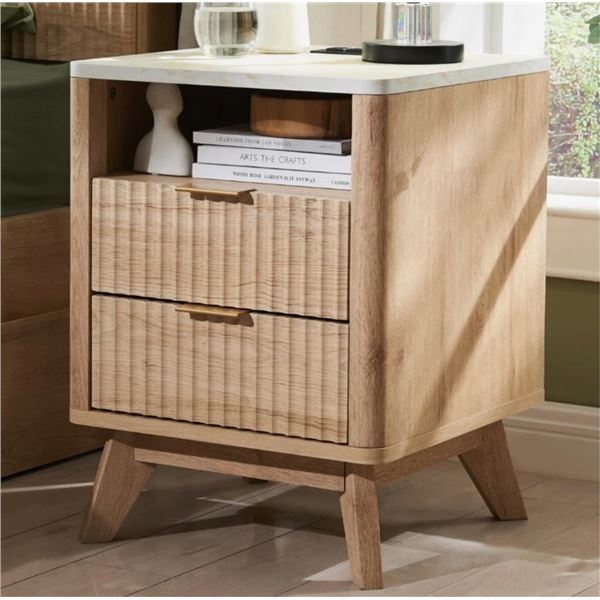 WROUGHT STUDIO HARDESTER VINTAGE 2 - DRAWER NIGHTSTAND WITH CHARGING STATION, BEDSIDE TABLE WITH OPE