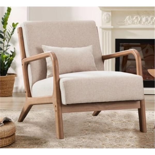 SAND & STABLE HERTFORD 26" WIDE MID CENTURY UPHOLSTERED SOLID WOOD ACCENT CHAIR WITH AN EXTRA PILLOW