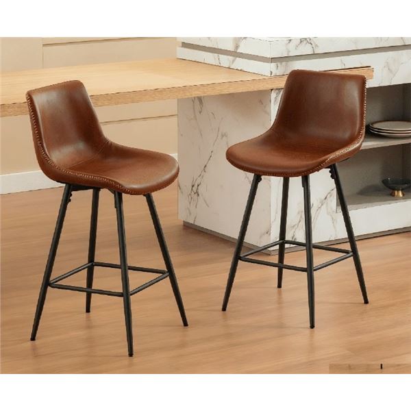 GEORGE OLIVER 24" & 28" SWIVEL FAUX LEATHER MODERN DINING BARTOOLS STOOLS (2PC)