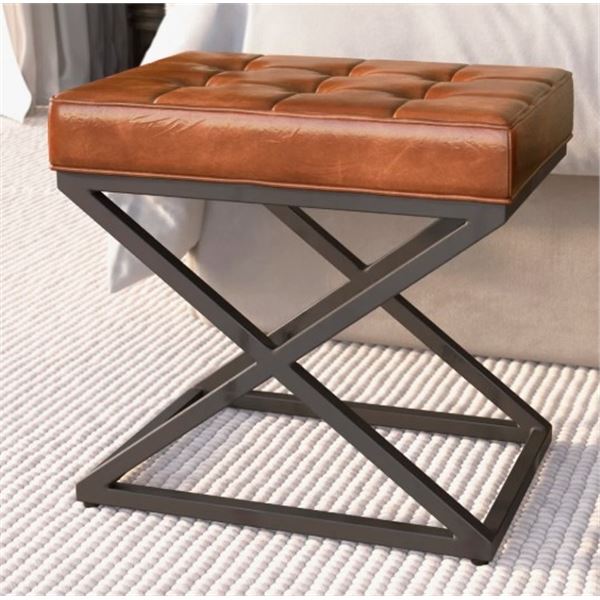 ALLMODERN PEARSON 20" WIDE GENUINE LEATHER TUFTED RECTANGLE STANDARD OTTOMAN
