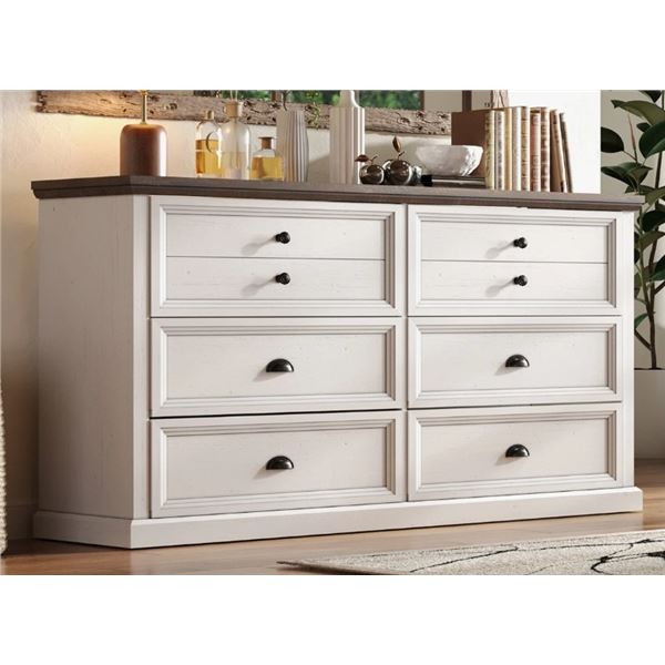 LARK MANOR ARWEN FARMHOUSE 6 DRAWER DRESSER, WHITE