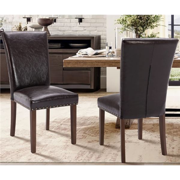 WINSTON PORTER NAILHEAD TRIM LEATHER UPHOLSTERED SIDE CHAIR DINING CHAIR (SET OF 2)