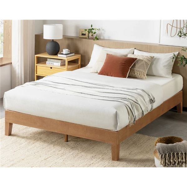 AMARYN BY ALL MODERN QUEEN SIZE NATURAL SOLID WOOD PLATFORM BED