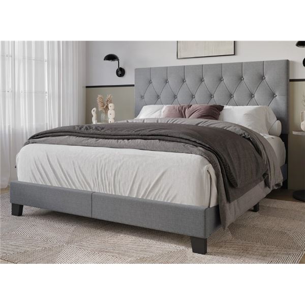 LARK MANOR AMBREY UPHOLSTERED QUEENSIZE GREY BED