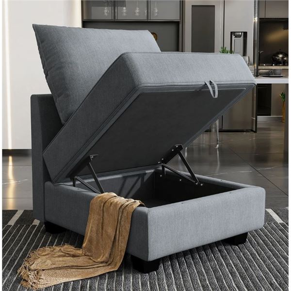 LATITIUDE RUN MODERN MIDDLE SEAT MODULE FOR MODULAR SOFA CUSTOMIZABLE SECTIONAL SOFA, BLUISH GREY PO