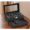 Image 1 : EBERN DESIGNS 12-SLOT WATCH BOX, LOCKABLE WATCH CASE WITH GLASS LID, 2 LAYERS, SYNTHETIC LEATHER, LI