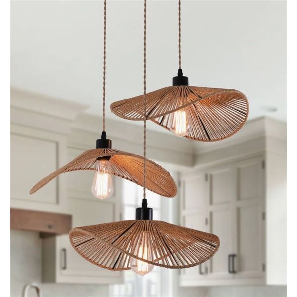 BAY ISLE HOME 3 - LIGHT RATTAN FARMHOUSE CLUSTER PENDANT LIGHT