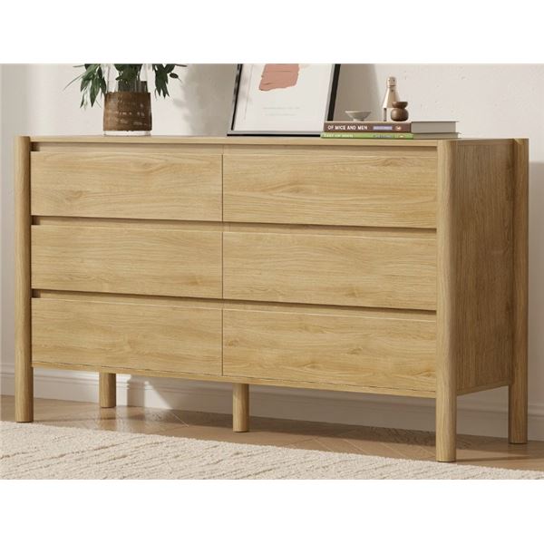 EBERN DESIGNS NATURAL HINGHAM 6 DRAWERS DRESSER, SOLID WOOD DOUBLE DRESSER WITH LARGE STORAGE FOR BE