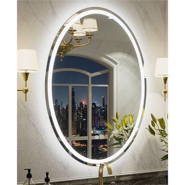ORREN ELLIS AEVAR UL CERTIFIED FRONT & BACK LIGHTED ANTI-FOG TEMPERED GLASS OVAL BATHROOM/VANITY MIR