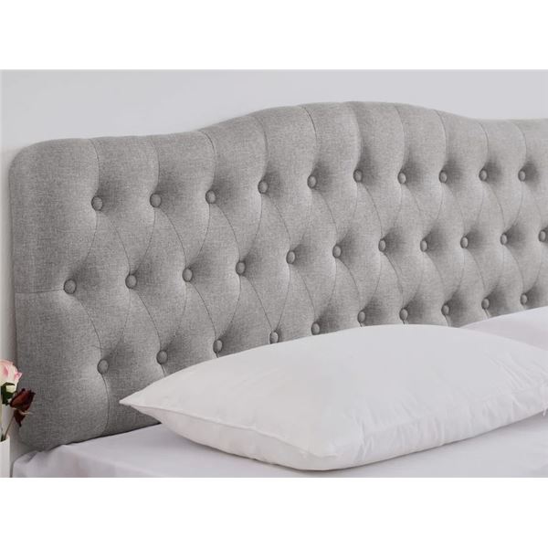 LARK MANOR AVEIGHA KINGSIZE GREY LINEN UPHOLSTERED HEADBOARD