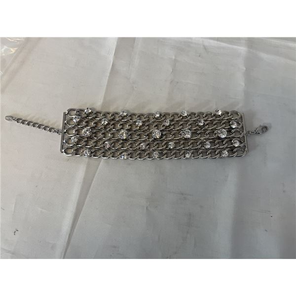 HEAVY VINTAGE SILVER METAL W/ SPARKLING RHINESTONES LINKS BRACELET WRIST SIZE 8-10" MARKED ALDO