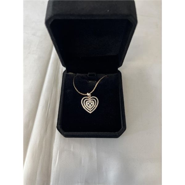NEW 18K GOLD PLATED 24.0MM SIMULATED DIAMOND (CZ) HEART NECKLACE, CHAIN 19"