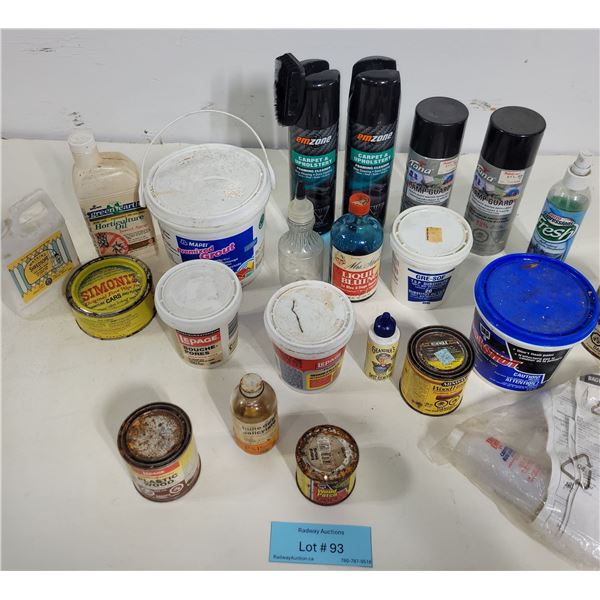 Mixed Household Chemicals, Cleaners, and Wood Repair Supplies