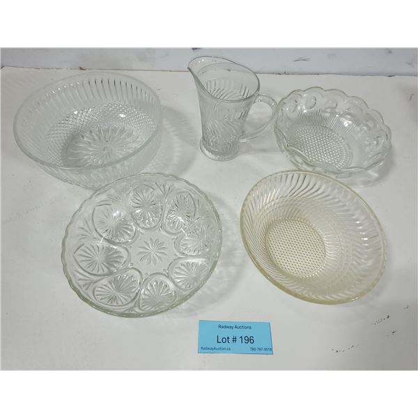 Pressed Glass Bowls & Pitcher (5 pcs)