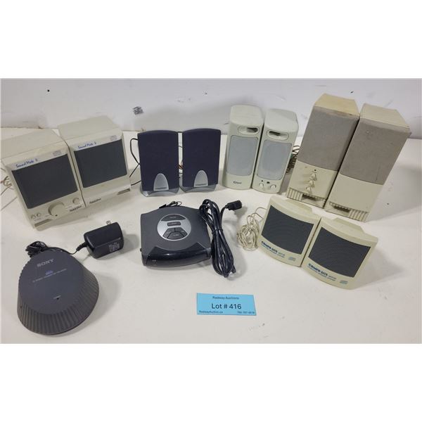 Assorted Vintage Computer Speakers & Small Electronics