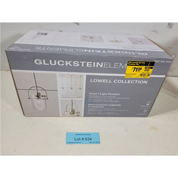 Gluckstein Element Lowell Collection - Small 1-Light Pendant - New!