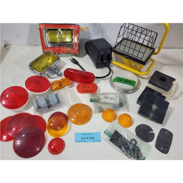 Assorted Trailer Light Lenses, Work Light & Parts