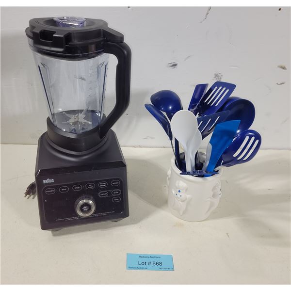 Braun  Countertop Blender & Pillsbury Doughboy Canister with Kitchen Utensil Set