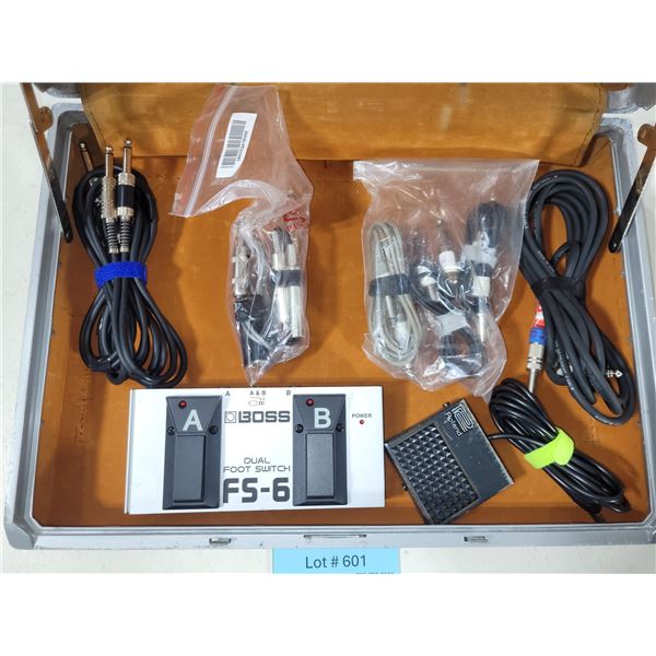 2 Vintage Briefcases with Foot Switches, Pedal & Audio Cables