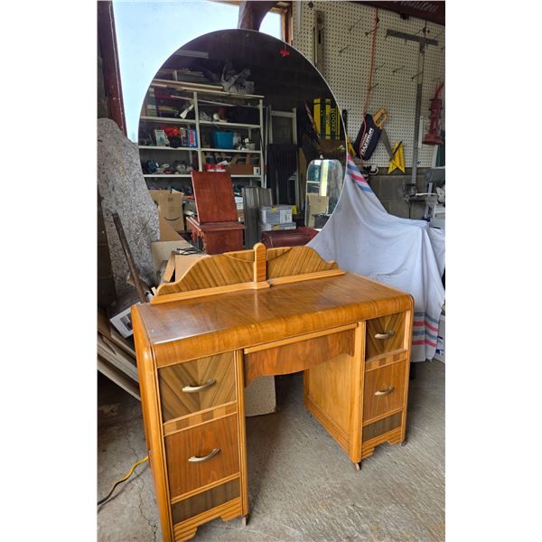 Antique Vintage Vanity with Round Mirror