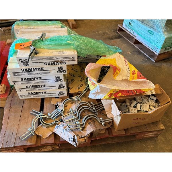Contents of Pallet: Sammys Threaded Rod Anchoring Systems, Clamps, Isolation Brackets, etc