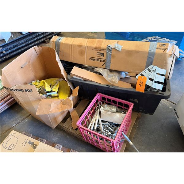 Contents of Pallet: Multiple Ratchet Straps, Eyebolts, Turnbuckles, Fire Sprinkler Fittings, etc