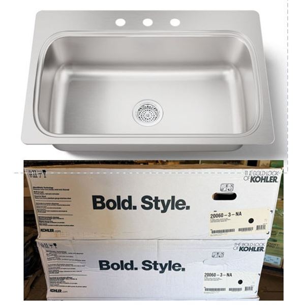 Qty 2 Boxes Kohler 20060-3-NA Verse Stainless Steel Single Bowl Kitchen Sinks New