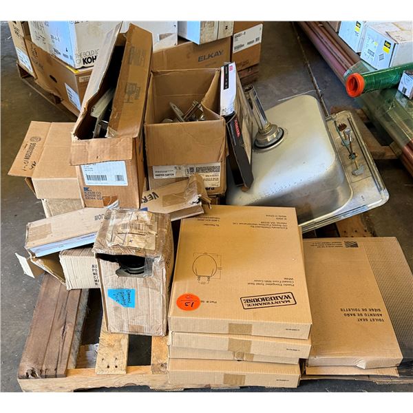 Contents of Pallet: Toilet Seats,  Sink, Faucet, Disposal, etc