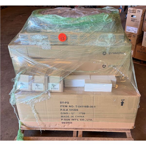 Contents of Pallet: Symmons Tub/Hand Shower Trim,  American Standard Cadet PRO Toilet System Parts, 