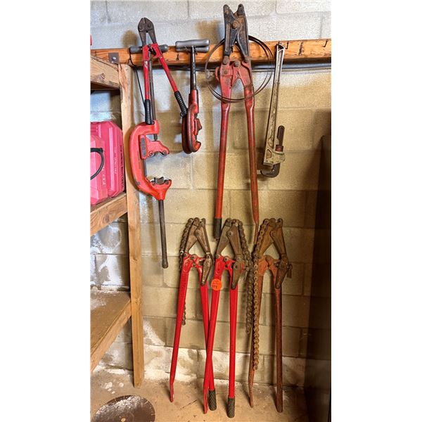 Multiple Industrial Wheeler Rex Chain Pipe Cutters, Clamps, Bolt Cutters, Pipe Wrenches, etc
