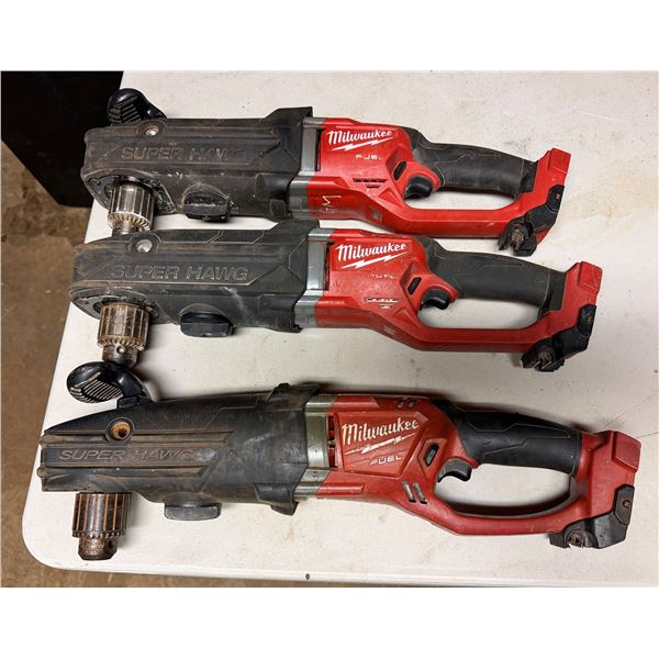 Qty 3 Milwaukee Tools: 2809-20 & 2709-20 Super Hawg Right Angle Drills