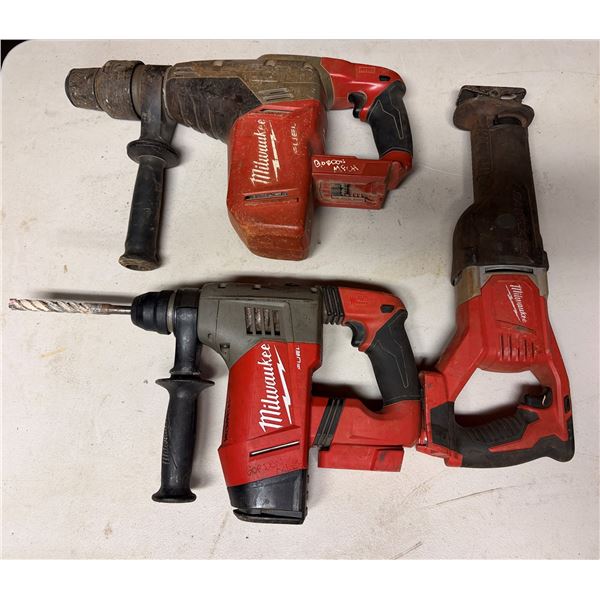Qty 3 Milwaukee Tools: 2715-20 Rotary Hammers & 2821-20 Sawzall Reciprocating Saw