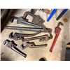 Image 6 : Multiple Industrial Pipe Wrenches, Sledgehammer, Wrecking Claw, etc