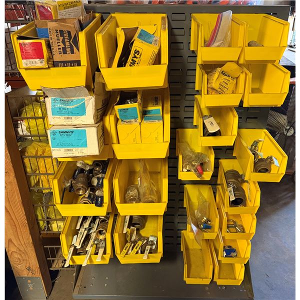 Contents of Shelf: Multiple Pipe Fittings, Valves, Hangers, Hardware, etc (rack & bins not included)