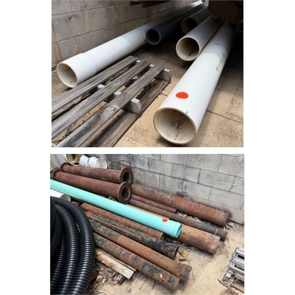 Multiple Large PVC & Cast Iron Pipes, Misc Sizes
