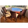 Image 1 : Oval Wooden Table w/ Clear Top 48" x 36.5" x 30"H & 4 Woven Chairs w/ Upholstered Seats