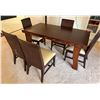 Image 1 : Rectangular Wooden Table 66" x 36" & 5 Woven Chairs w/ Upholstered Seats
