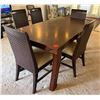 Image 4 : Rectangular Wooden Table 66" x 36" & 5 Woven Chairs w/ Upholstered Seats